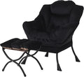 Welnow Lazy Chair with Ottoman, Modern Lounge Accent Chair with Armrests and a Side Pocket, Leisure Sofa Armchair, Reading Armchair with Footrest for Small Space, Black