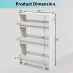 POWERSTONE 4-Tier Slim Storage Cart, Narrow Kitchen Rolling Cart w/Handle & Open Shelves, Skinny Slide Out Utility Organizer Trolley for Kitchen Bathroom Laundry Small Spaces White