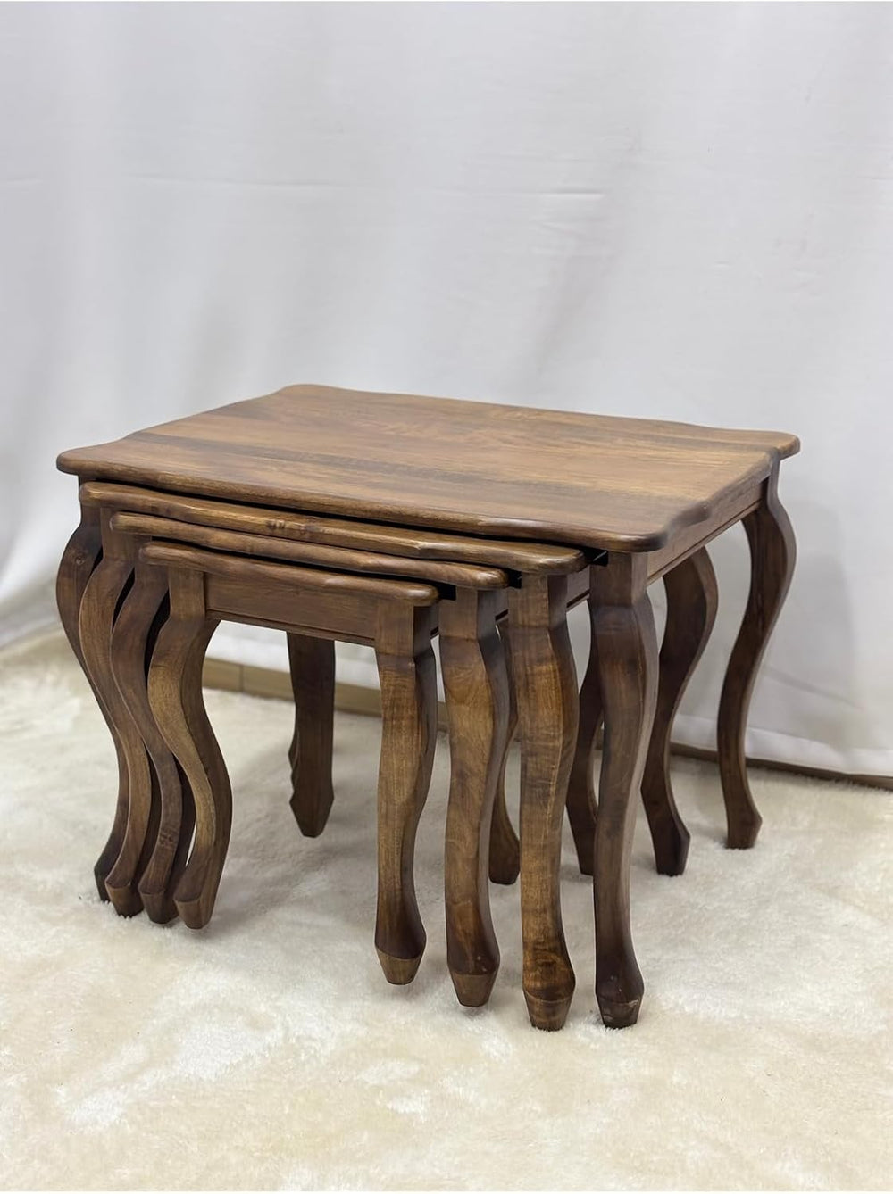 Walnut Wood 4-Piece Nesting Side Table Set 25.6x19.7x19.7 in Solid Wood Livin...