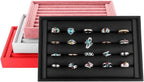 Valyria Velvet 5 Slots Ring Earrings Trays Showcase Display Jewelry Organizer (Black Flat PU Leather)