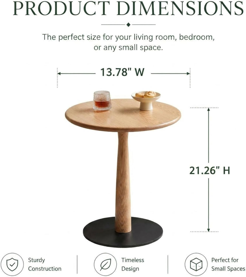 Small Wooden Round Side Table, Accent Nightstand Pedestal Table for Living Ro...