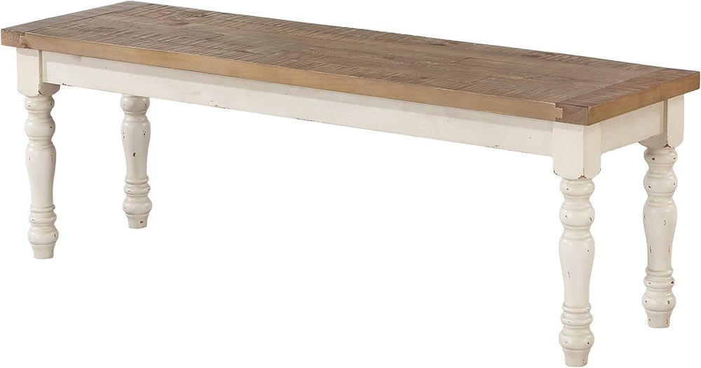 Roundhill Furniture Prato Two-Tone Distressed Oak Wood Dining Bench, Antique ...