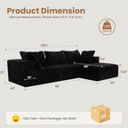 Modular Sectional Sofa, 108" L-Shaped Boneless Couch with Deep Seat, Corduroy Cloud Couch for Living Room, Bedroom, No Assembly Required, Ship in a Box, Checkered Black
