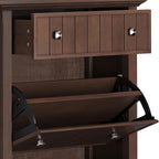 SIMPLIHOME Acadian 2-Seater Storage Bench and Cabinet Set in Brunette Brown