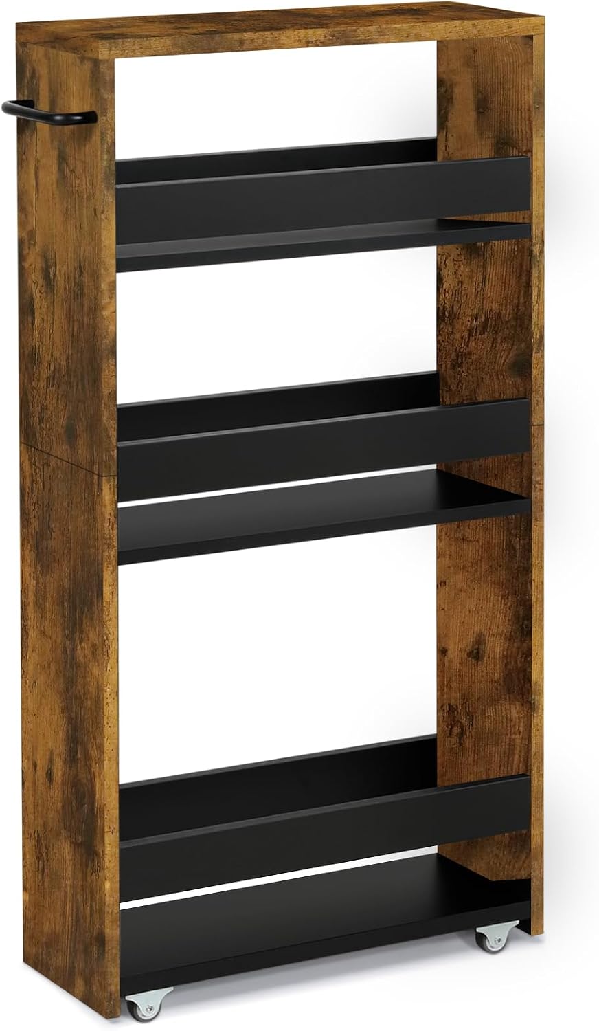 TEAMIX Slim Rolling Storage Cart, Wood 4-Tier Narrow Kitchen/Laundry Cart