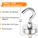 MIKEDE Magnetic Hooks Heavy Duty, 50 Lbs Magnet with Hooks for Cruise Cabins, Strong Magnets Neodymium for Hanging, Magnetic Wall Hooks for Refrigerator, Locker Decoration, Workplace -10Pack