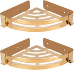 NearMoon Bathroom Shower Caddy 2 Pack, No Drill 304 Stainless Steel Shower Organizer with 2 Hooks (Corner Shelf, Gold)