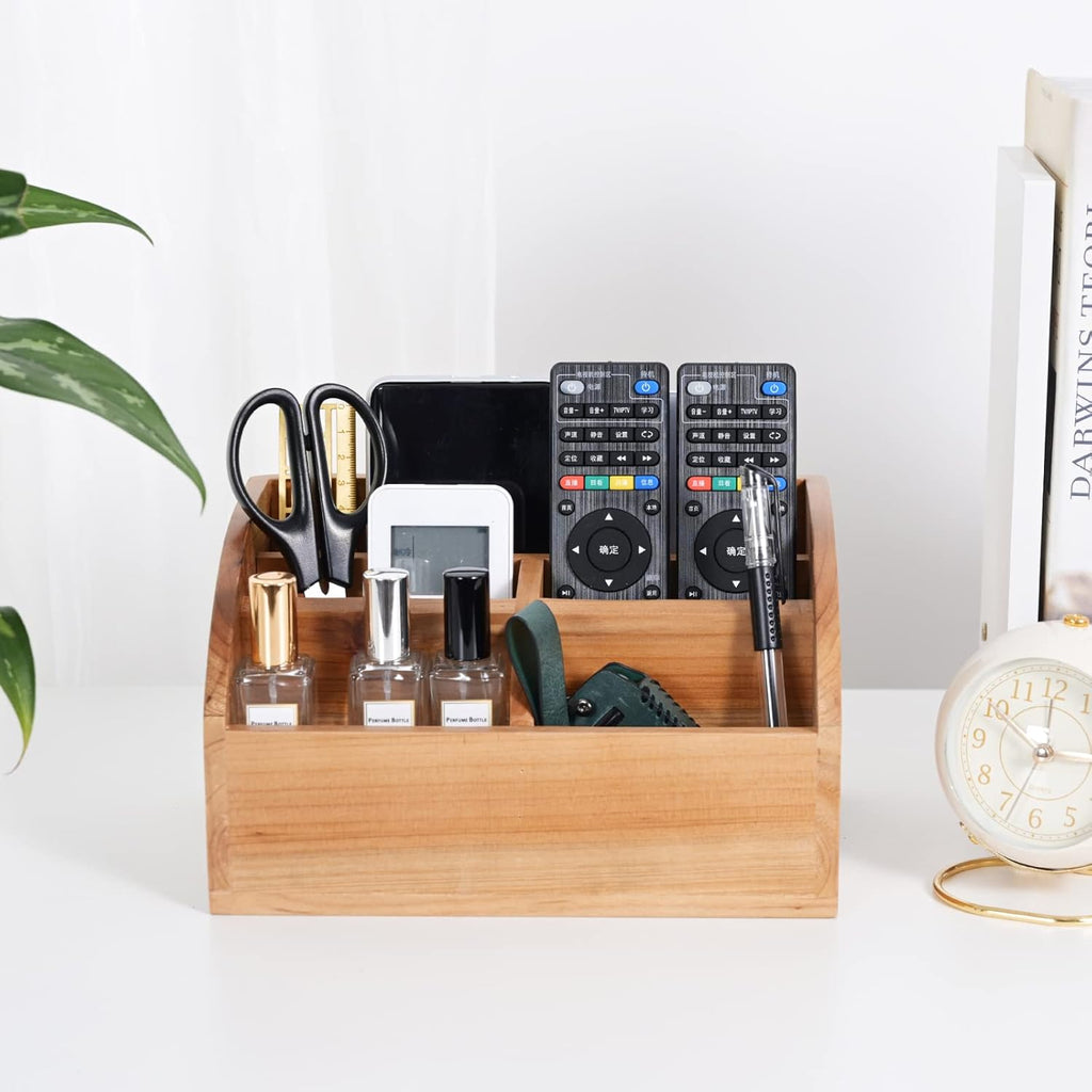 Farmhouse Solid Wooden Mail Sorter Wood Desk Organizer TV Remote Holder Rustic Vintage Caddy Mail Basket Storage Caddy for Bills, Kitchen, Desktop, Workspace Counter Top Home Decor Office Supplies……