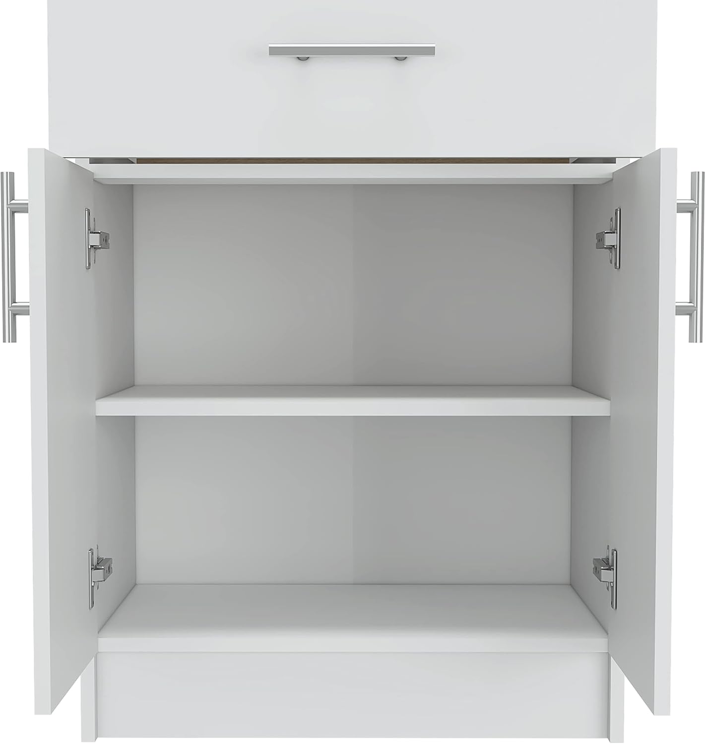 23.6" D*15.9" W*33.5" H Freestanding Kitchen Pantry with Dawer & Shelf, Double Door, Natural Wood Top, Rectangular Storage Cabinet, Modern Minimalist, for Living Room, Dining Room, White