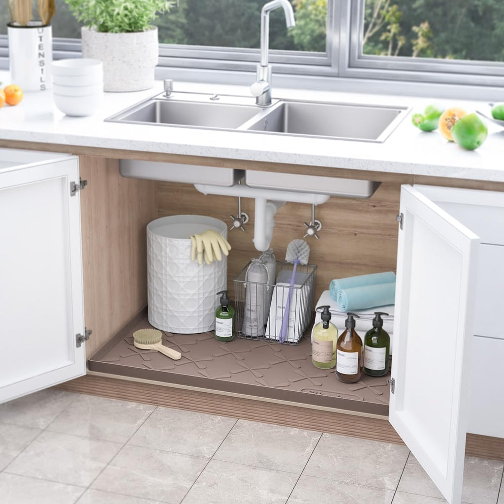 SIKADEER 34" x 22" Under Sink Mat Waterproof, Silicone Mat Kitchen Drawer Shelf and Cabinet Liner, Sink Protector for Kitchen Organizers and Storage, Boot Tray Pet Food Mats