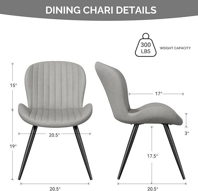 Nalupatio Dining Chairs Set of 2, Modern Dining Room Chairs Comfy Backrest Thick Upholstered Kitchen Chairs 19IN Height with Metal Legs Grey