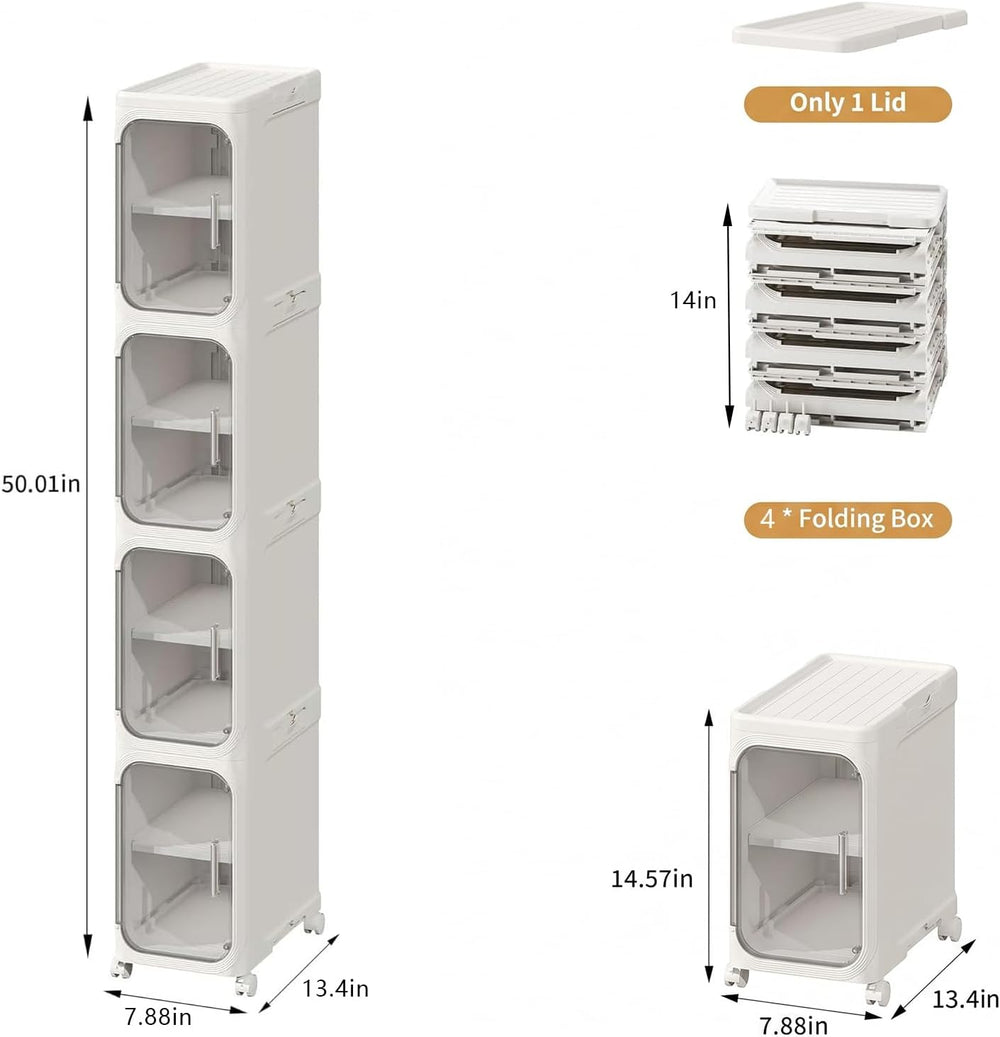 Narrow Slim Bathroom Storage Cabinet with Wheels, 4-Tier White | Tool Free As...