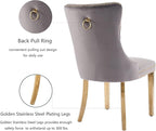 Grey Velvet Dining Chairs Set of 6, Upholstered Dining Room Chairs with Back Ring Pull Trim and Golden Stainless Steel Legs,Modern Kitchen Chairs for Dining Room,Living Room,Kitchen(Grey)