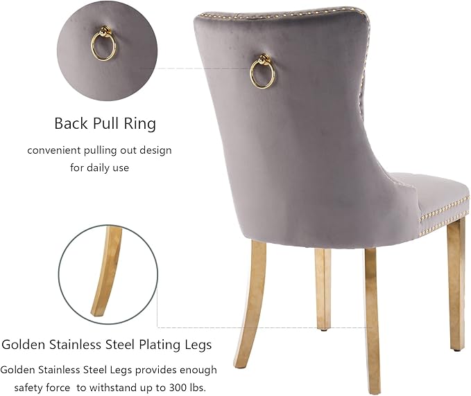 Gray Velvet Dining Chairs Set of 4, Upholstered Dining Room Chairs with Back ...