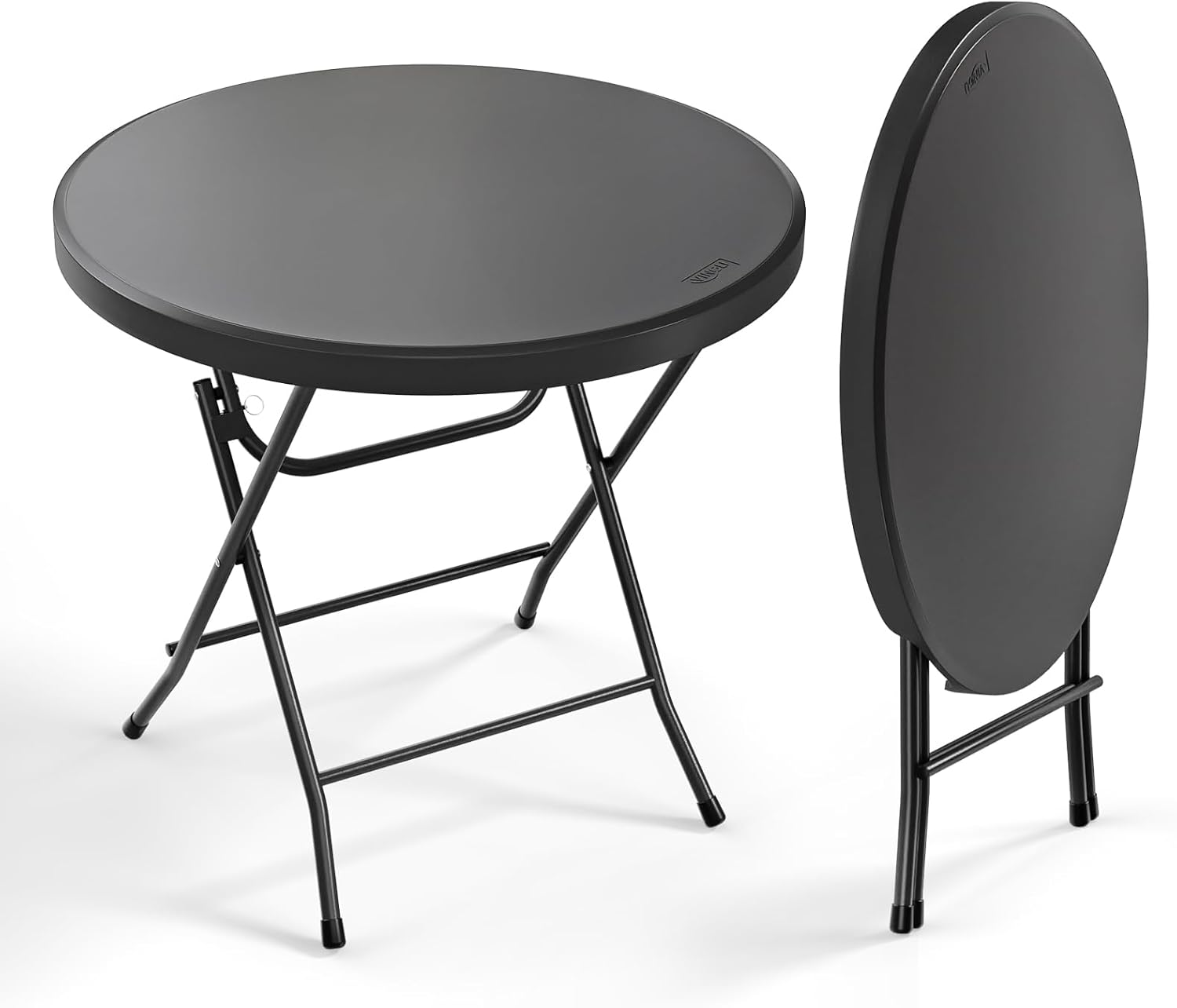 VINGLI 32" Round Folding Commercial Banquet Table, Portable Plastic Coffee Card Dining Table for Kitchen or Outdoor Party Wedding Event, 1 Pack, Black