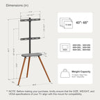 Tripod Easel TV Stand for 43 to 65 Inch LCD LED OLED Screen, Height Adjustable and Swievel TV Stand, Portable Corner TV Floor Stand with Wooden Tray, VESA 400x400mm, Minimalist Black Walnut