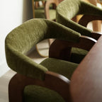 Farmhouse Dining Chairs Set of 6 - Upholstered Armchairs with Chenille Cushions & Curved Wooden Arms, Barrel Wood Kitchen Chairs for Dining Room/Cafe/Kitchen Island (Sage Green)