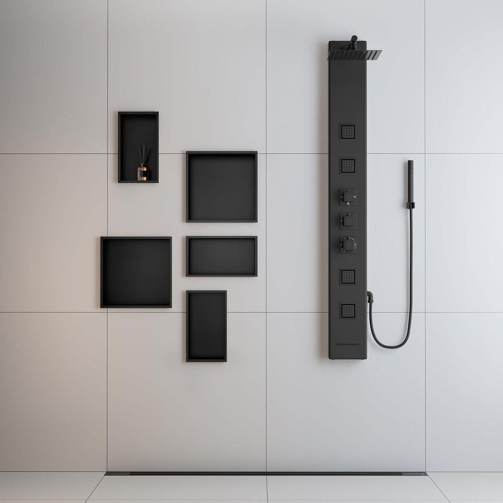 Achelous Stainless Steel Insert Shower Niche 12" X 12", No Tile Needed, Recessed Shower Shelf Organizer, Matte Black