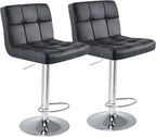 DUMOS Bar Stools Set of 2, Armless Adjustable Swivel Barstools, PU Leather Hydraulic Kitchen Counter Height Bar Stools, Thickened Seat Cushion Square Island Barstools with Back, Dark Black