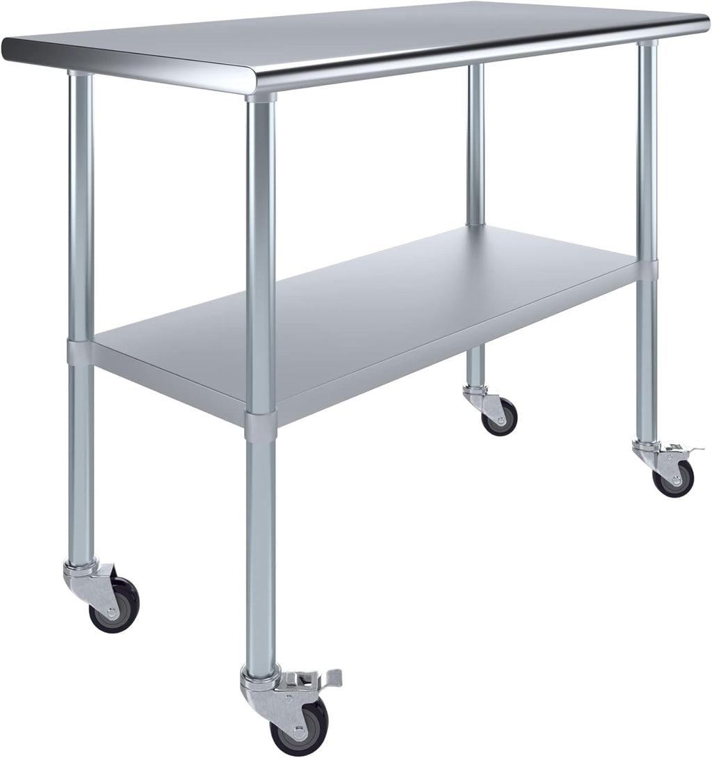 AmGood 48" Long x 24" Deep Stainless Steel Table with Casters