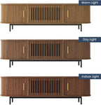 POVISON Fully-Assembled Sliding Tambour Door TV Stand, Mid Century Modern Sintered Stone TV Console, Wood Media Console for 70 Inch TV, Entertainment Center with Storage Cabinet(Walnut, 70.87")