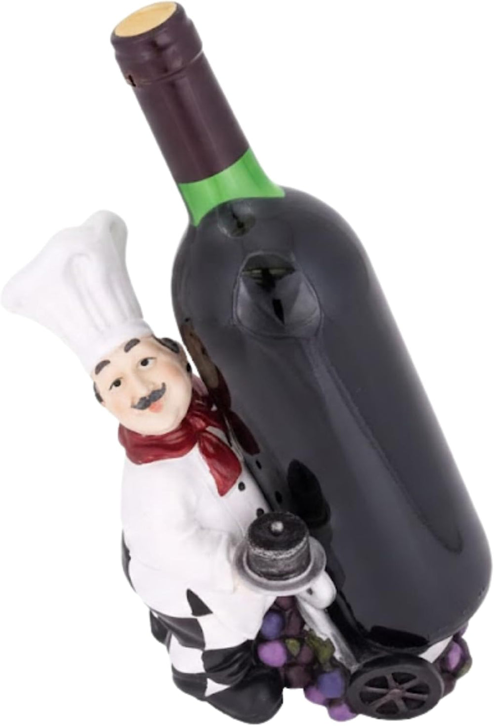 Italian Chef Wine Bottle Holder - Single Bottle Display Stand with Grapes - D...