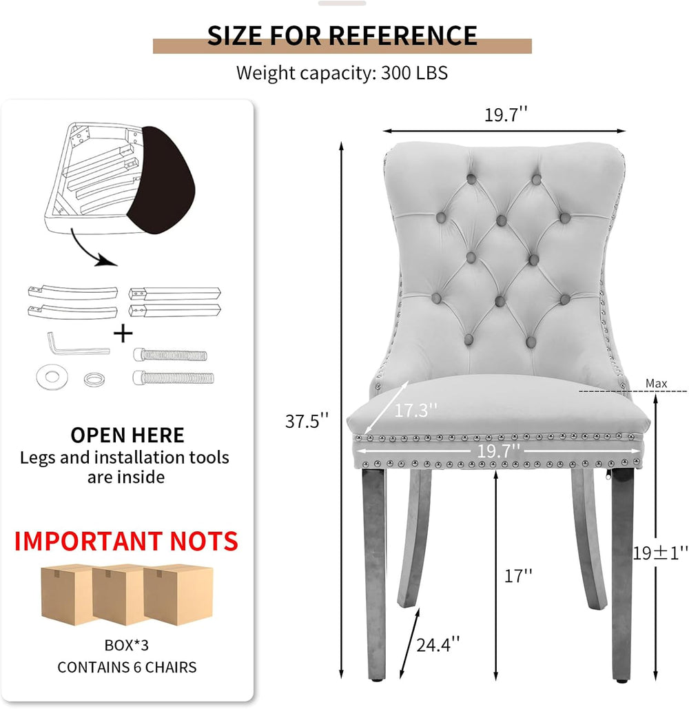 Modern Dining Chairs Set of 6, Tufted Upholstered Dining Room Chairs with Nai...