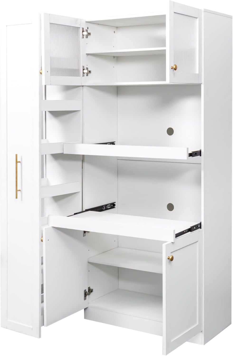 LUMISOL Farmhouse Kitchen Pantry Cabinet with Pull-Out Multi-ttier Storage Sh...