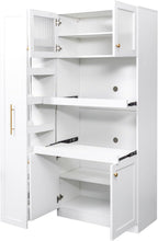 LUMISOL Farmhouse Kitchen Pantry Cabinet with Pull-Out Multi-ttier Storage Shelf, Kitchen Storage Cabinet with 4 Doors, Pantry Organizers for Living Room Dining Room, White