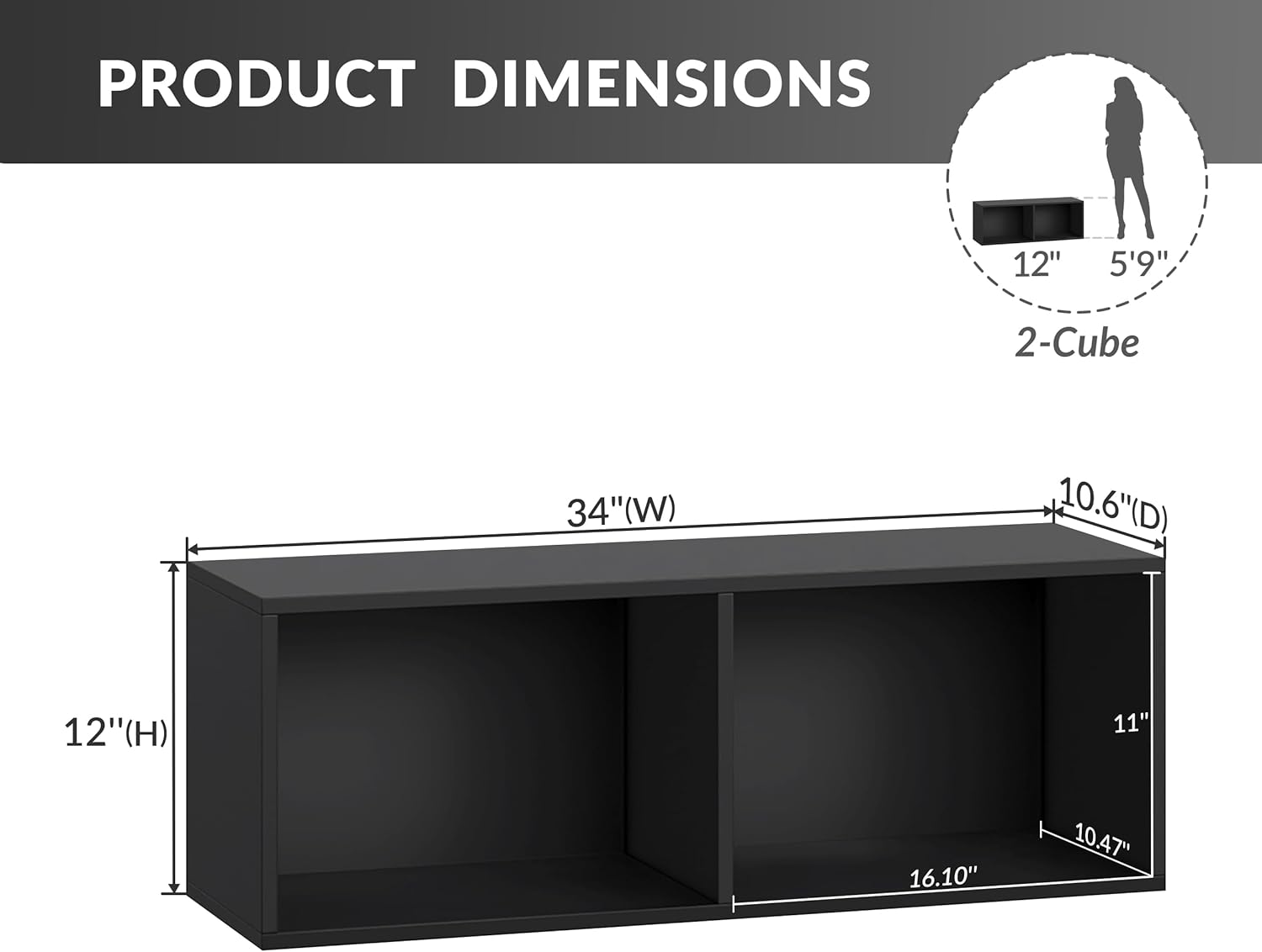 IOTXY DIY Modular Cube Bookcase - CubeXY Customizable Stackable Expandable Basic Shelving Units, 2-Cube Wooden Open Bookshelf for Miscellaneous Storage Organizer, Black