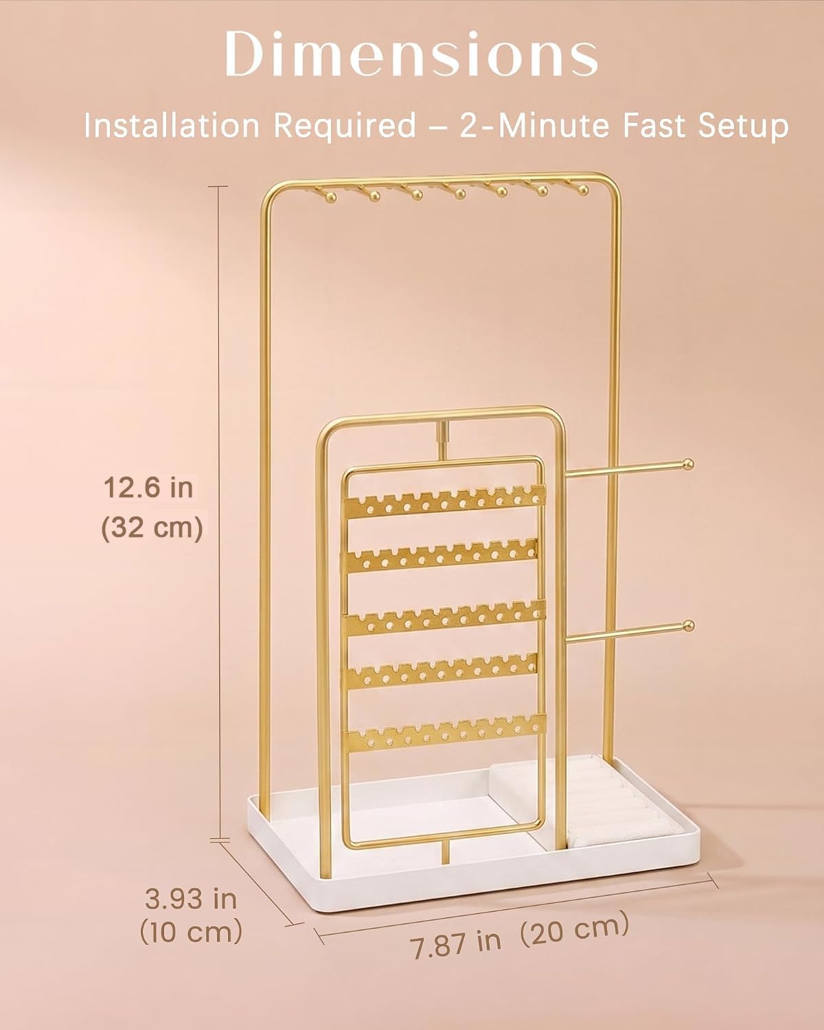 ProCase Jewelry Stand Holder Organizer and Storage, Gold | Rotating Earring Bracelet Holder Storage, Hanging Jewelry Display Velvet Ring Tray, Teen Girls Birthday Gifts Room Dorm Decor