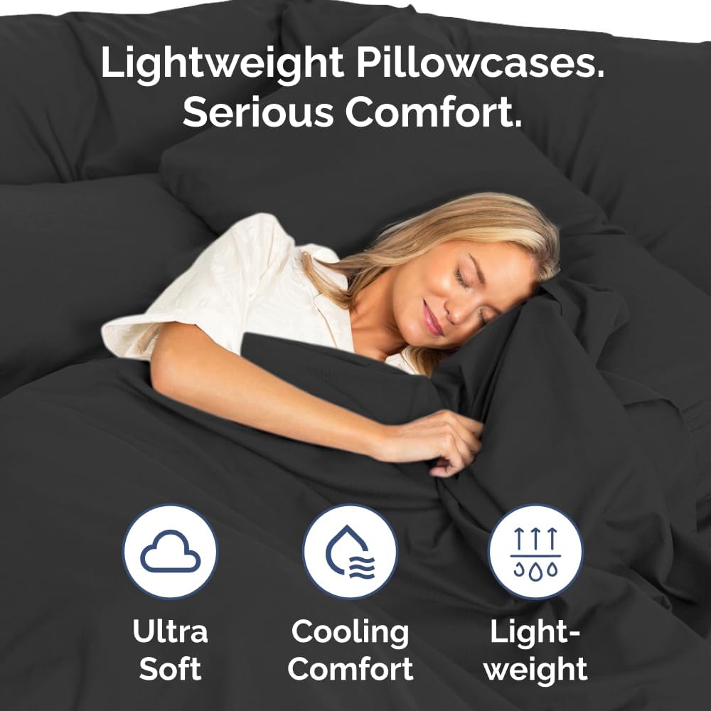 Queen Pillow Cases - 4 Pack - Super Soft Pillowcase Covers - Envelope Enclosure - Hotel Quality Pillow Protectors - Wrinkle Free, Fade, Shrink & Stain Resistant - Machine Washable - 20" x 30" (Black)