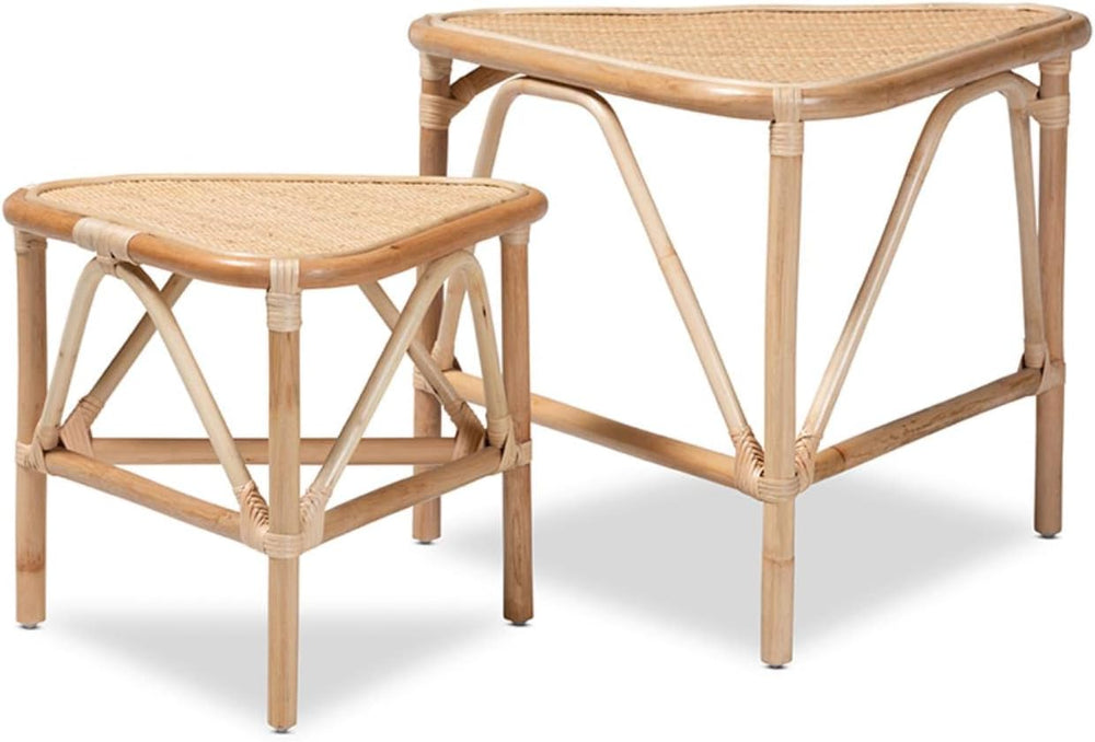 Baxton Studio Jayden Modern Bohemian Brown Rattan 2-Piece End Table Set