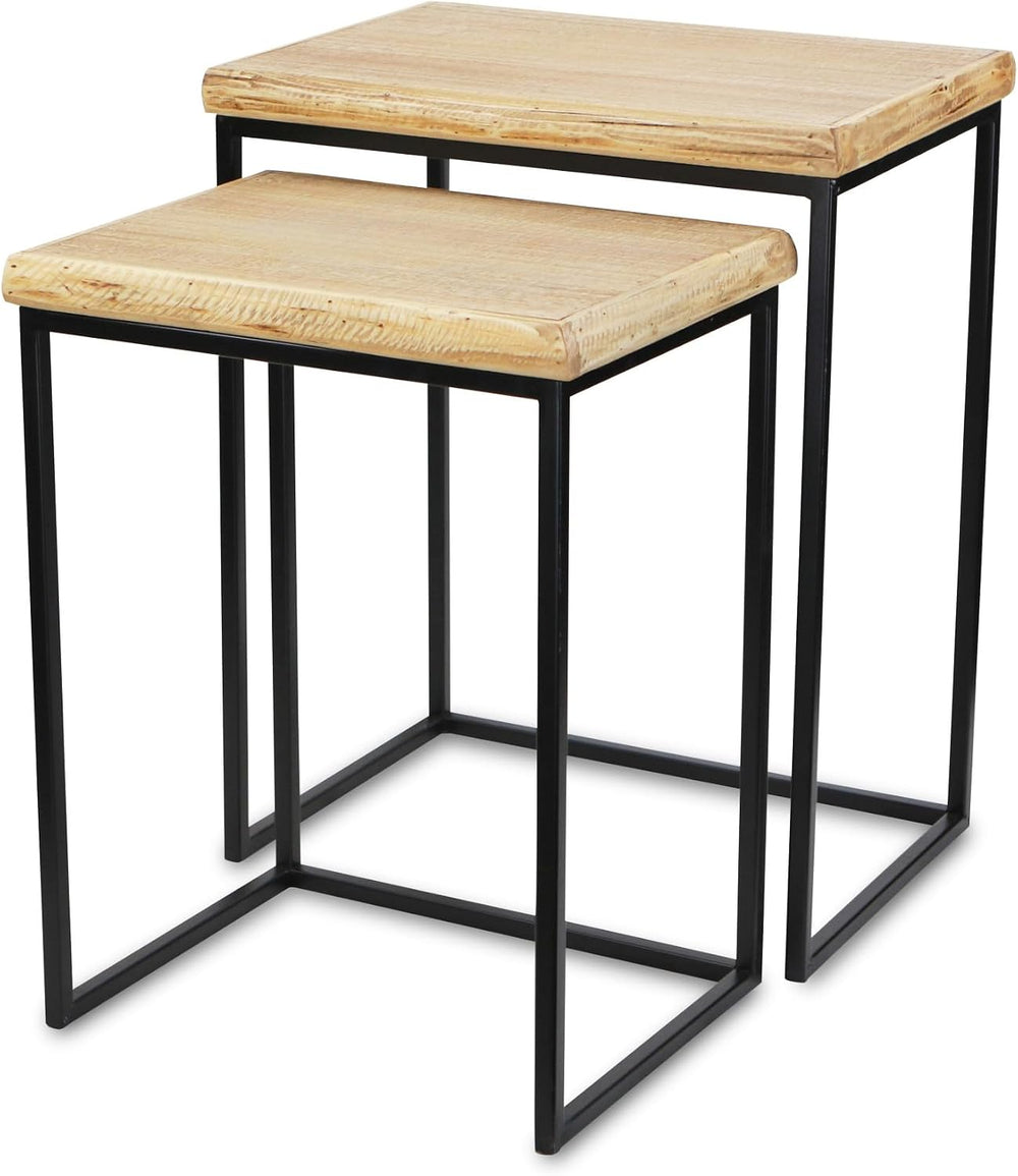 HomeRoots Set of Two 25" Black and Brown Solid Wood Nested Tables