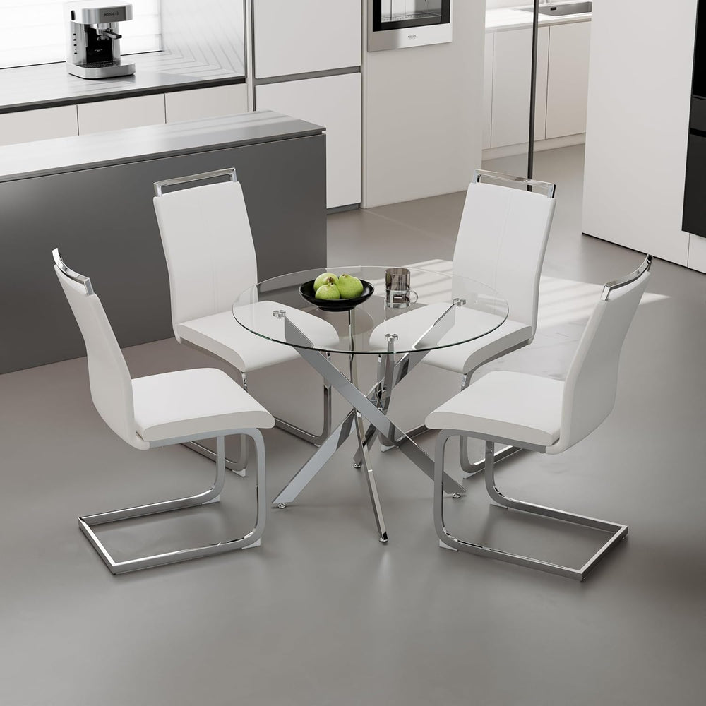 5 Piece Glass Dining Table Set for 4, Modern Tempered Glass Top Kitchen Table...