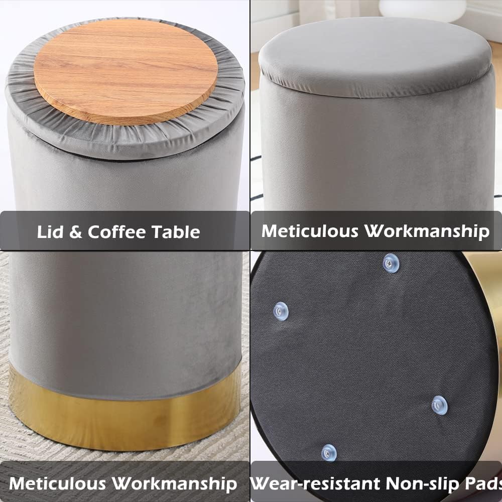 Round Ottoman Set of 2,Upholstered Footrest Stool Support 300lbs,Modern Padde...
