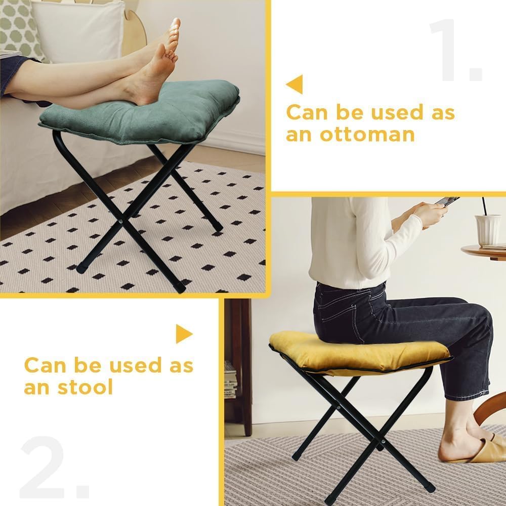 Foldable Ottoman Foot Rest, Foot Stool with Soft Cushion, Compact Lazy Sofa S...