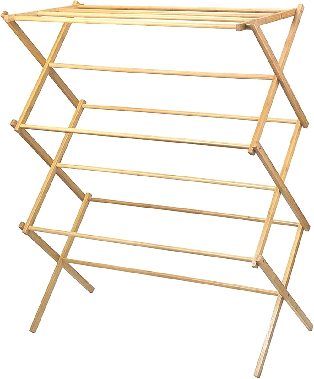 HOME IT Wooden Clothes Drying Rack for Laundry - Collapsible Folding Bamboo L...