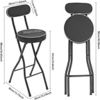 Counter Height Folding Bar Stools, 2PCS Tall Foldable Folding Bar Stool with Backrest and Pu Cushion, for Kitchen, Dining Room, Bar, Shop, Cafe, Garden, Camping, Bakery (Black)