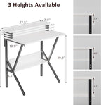 COTUBLR Small Desk, Small Computer Desk for Spaces, 27.5 Inch Computer Desk with Adjustable Monitor Stand, Compact Desk with Storage for Bedroom Home Office, White Tabletop+Black Frame