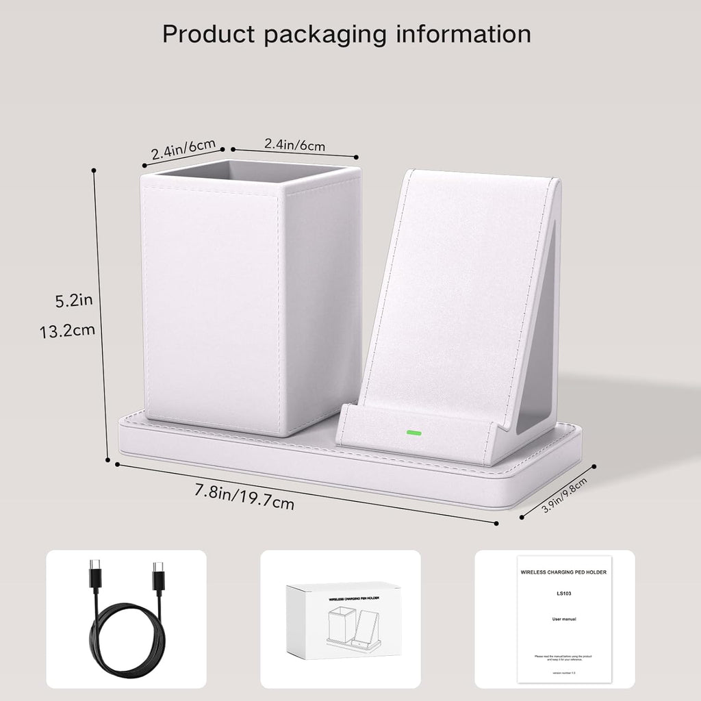 Desk Organizer with Phone Holder,White Multi-Functional Pencil Holder for Desk, Desk Organizers and Accessories for Office Art Supplies,Desk Phone Stand Charger for Desktop/Counter