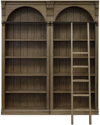 Starlight Canyon Home 8-Foot Tall Wood Bookcase Wall System, Decorative Ladder, Four Adjustable Shelves, Fixed Stability Shelf, Storage, Warm Brown
