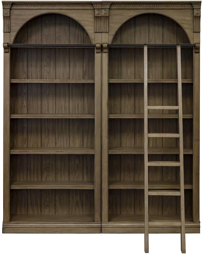 Starlight Canyon Home 8-Foot Tall Wood Bookcase Wall System, Decorative Ladder, Four Adjustable Shelves, Fixed Stability Shelf, Storage, Warm Brown