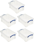 Really Useful Box Stackable 9 Liter Plastic Storage Container Bin with Snap Lid and Built-In Clip Lock Handles for Home & Office Organization (5 Pack)