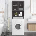 Launica Over The Toilet Storage Cabinet, Industrial Bathroom Organizer Above Toilet, Bathrooms Space Saver Stand with Shelf, Wood and Metal Freestanding Bathrooms Rack Behind The Toilet, Dark Gray Oak