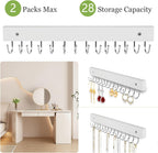 Necklace Holder Wall Mounted Jewelry Organizer - 2 Pack Wooden with 28 Hooks, Hanging Earring & Ring Bracelet Storage, Decorative Space-Saving Jewelry Display (White)
