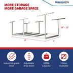 MonsterRax 4x8 Overhead Garage Storage Rack Frame Kit - Hanging Storage Shelves, Garage Ceiling Storage Rack System, Ceiling Shelving - (Hammertone, Adjustable 18"-33")