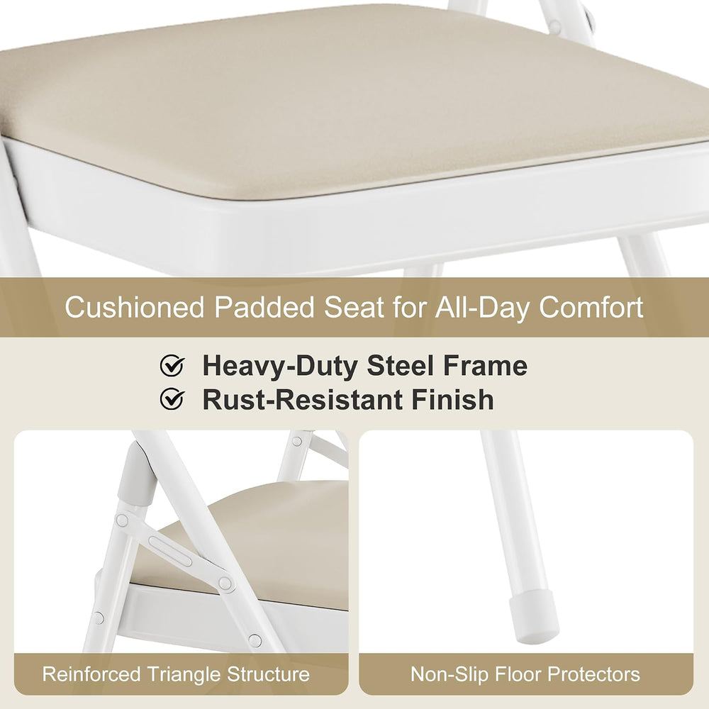 VECELO Folding Chairs Set of 2, Faux Leather Padded, Beige | Folding chairs w...