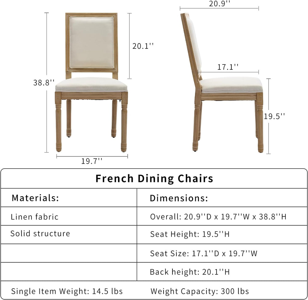 French Country Dining Chairs Set of 4, Beige Square Back Dining Chairs with L...