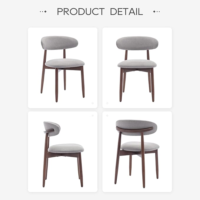 COLAMY Wooden Dining Chairs Set of 6, Modern Fabric Upholstered Dining Room Chair, Farmhouse Kitchen Chair with Foot Pegs, Light Grey